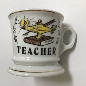 Vintage Porcelain Coffee Mug TEACHER Knobler Japan MCM Tea Desk Pencil Cup Gold